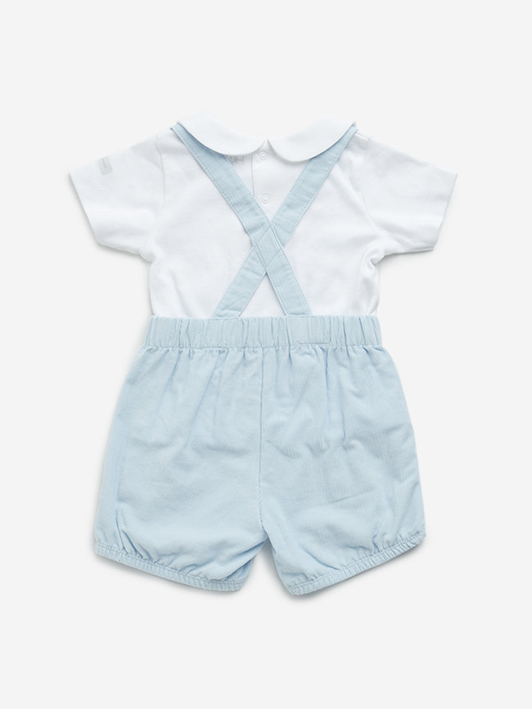 HOP Baby Blue Cotton T-Shirt with Dungaree Set