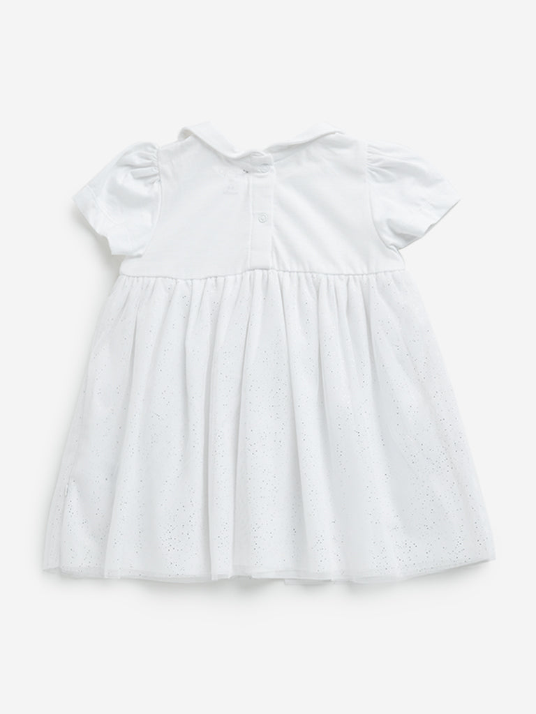 HOP Baby White Floral Design Empire-Line Cotton Dress