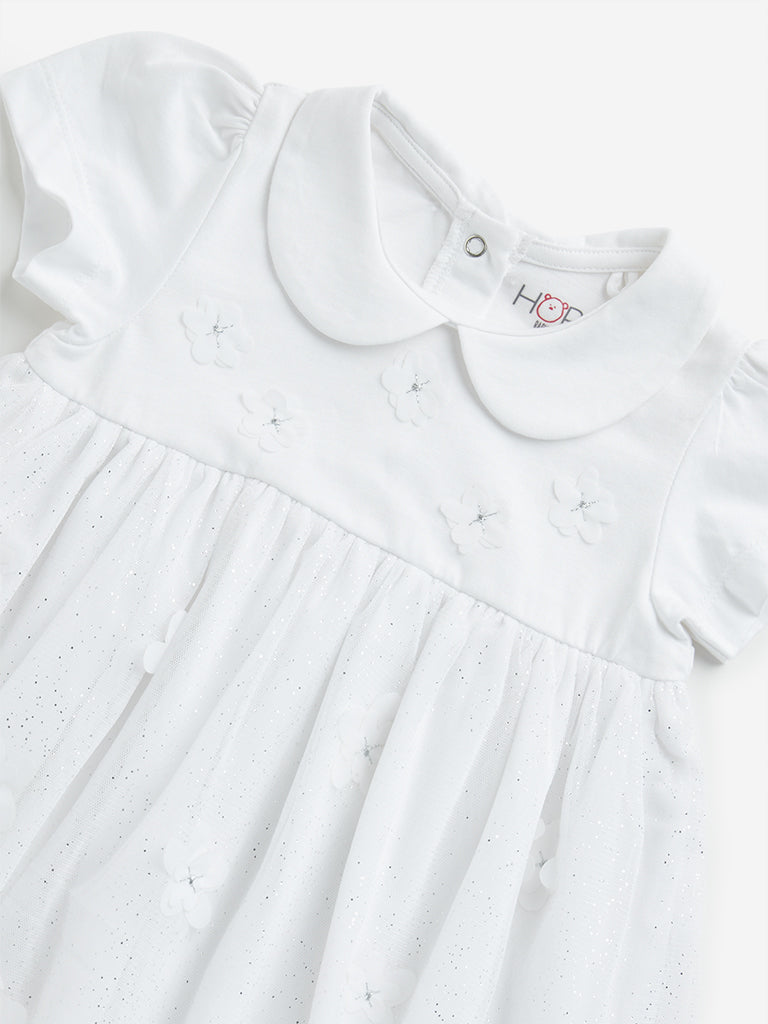 HOP Baby White Floral Design Empire-Line Cotton Dress