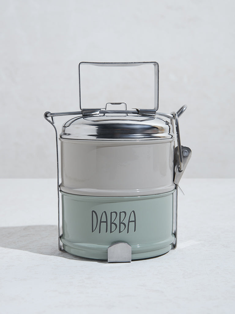 Westside Home Grey & Green Two-Tier Dabba with Handle