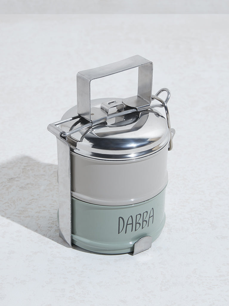 Westside Home Grey & Green Two-Tier Dabba with Handle