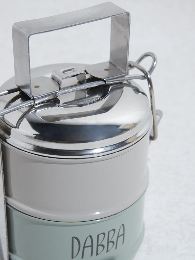 Westside Home Grey & Green Two-Tier Dabba with Handle