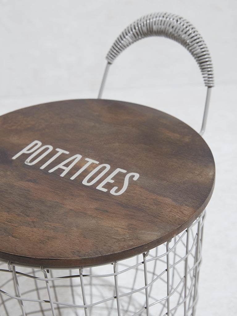 Westside Home Grey Wooden Potatoes Storage Container With Lid