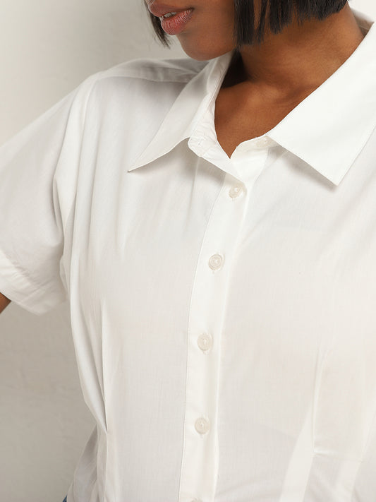 Nuon White Corset-Style Cotton Shirt