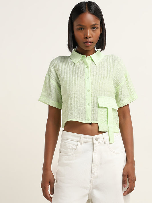 Nuon Light Green Crinkle Textured Shirt