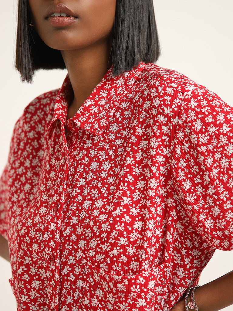 Nuon Red Ditsy Floral Printed Shirt