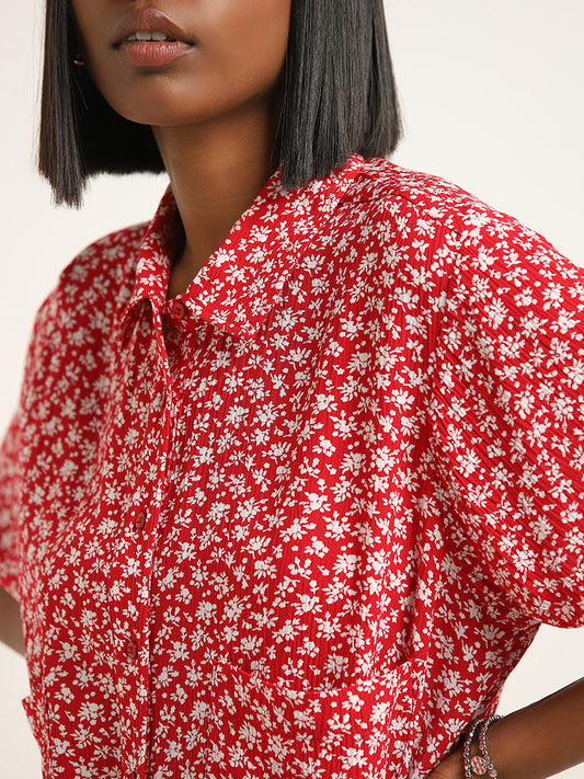 Nuon Red Ditsy Floral Printed Shirt