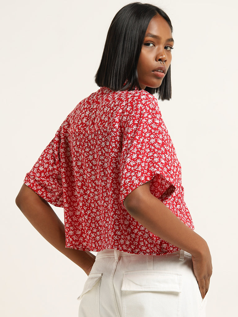 Nuon Red Ditsy Floral Printed Shirt