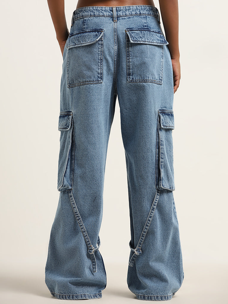 Nuon Blue Relaxed - Fit Cargo-Style High - Rise Jeans