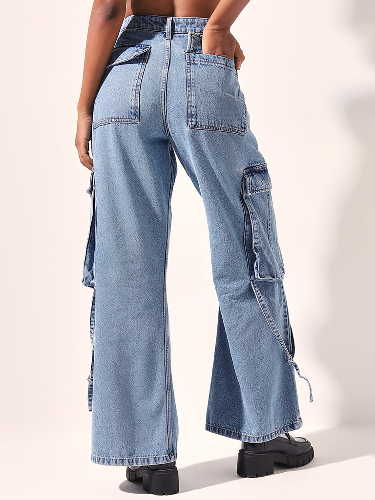 Nuon Blue Relaxed - Fit Cargo-Style High - Rise Jeans