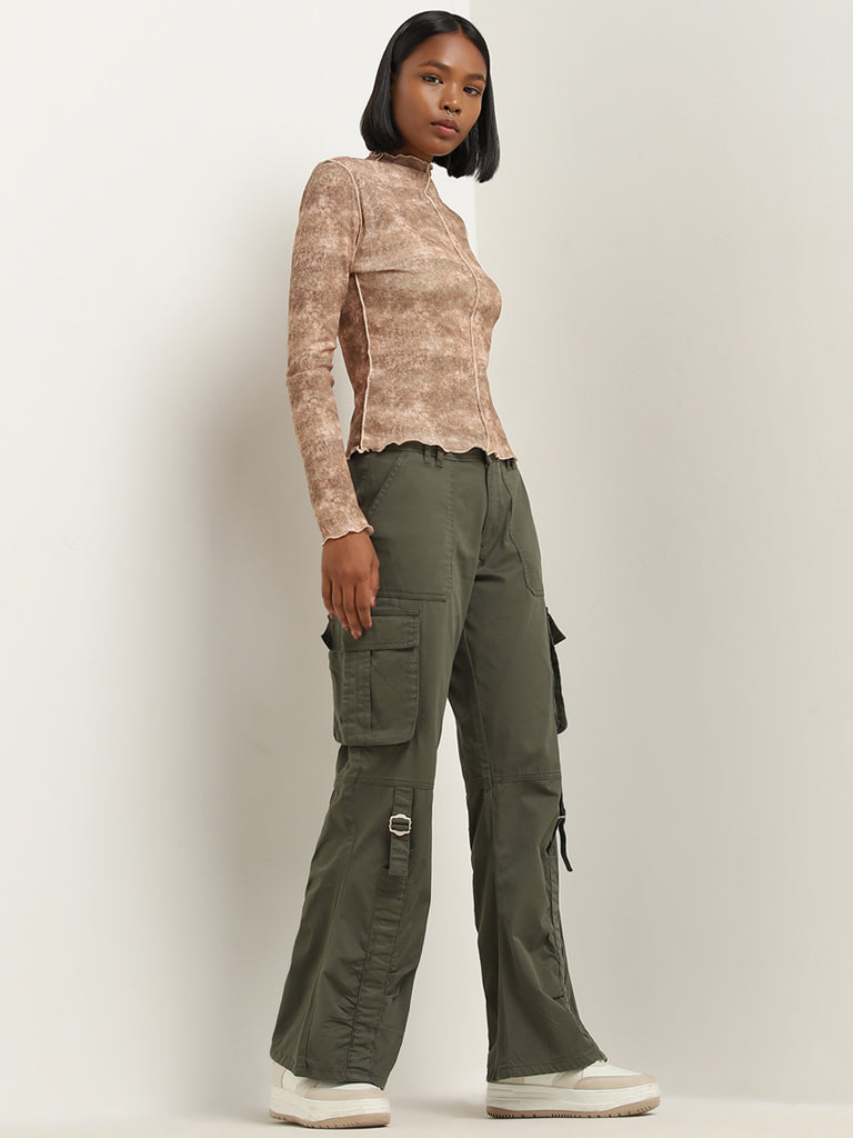 Nuon Olive Relaxed - Fit Mid - Rise Cargo-Style Jeans