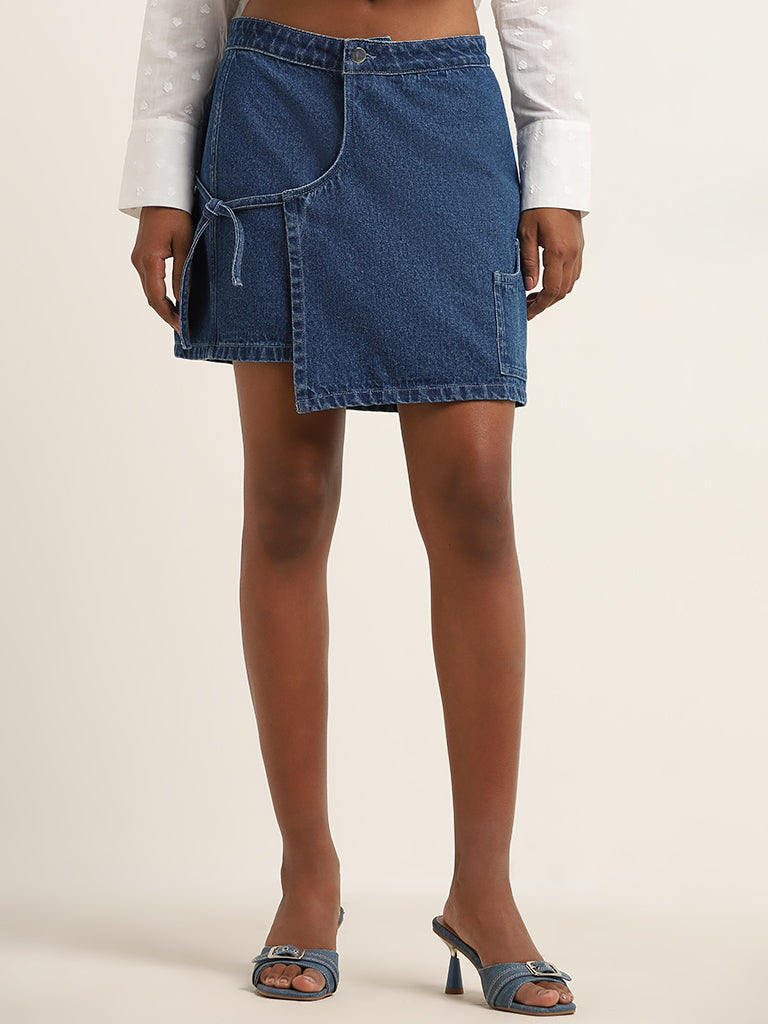 Nuon Dark Blue Wrap-Over High-Rise Skirt