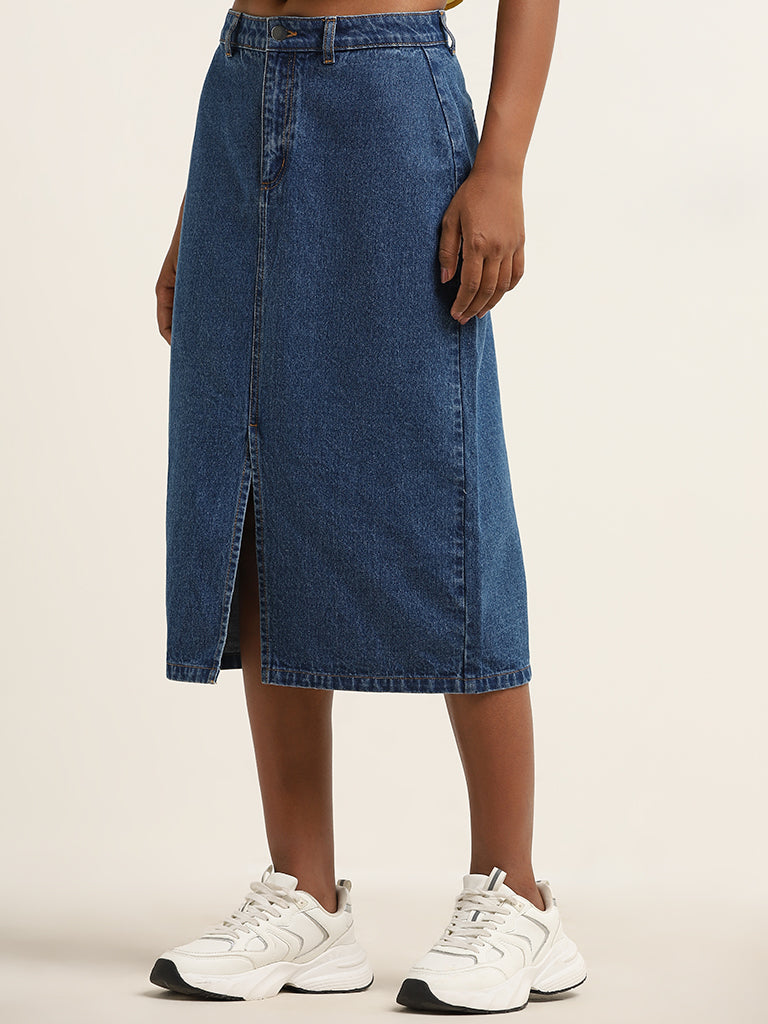 Nuon Dark Blue High-Rise Denim Skirt