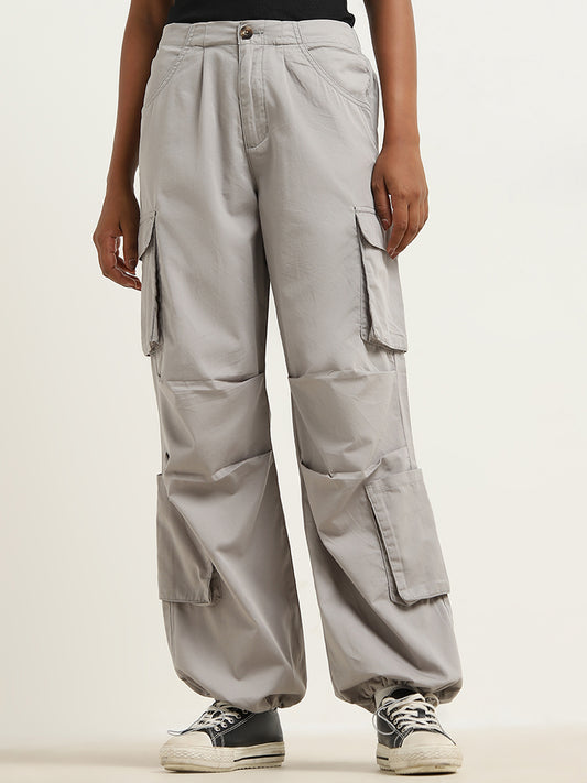 Nuon Grey High-Rise Harem-Style Cotton Blend Pants