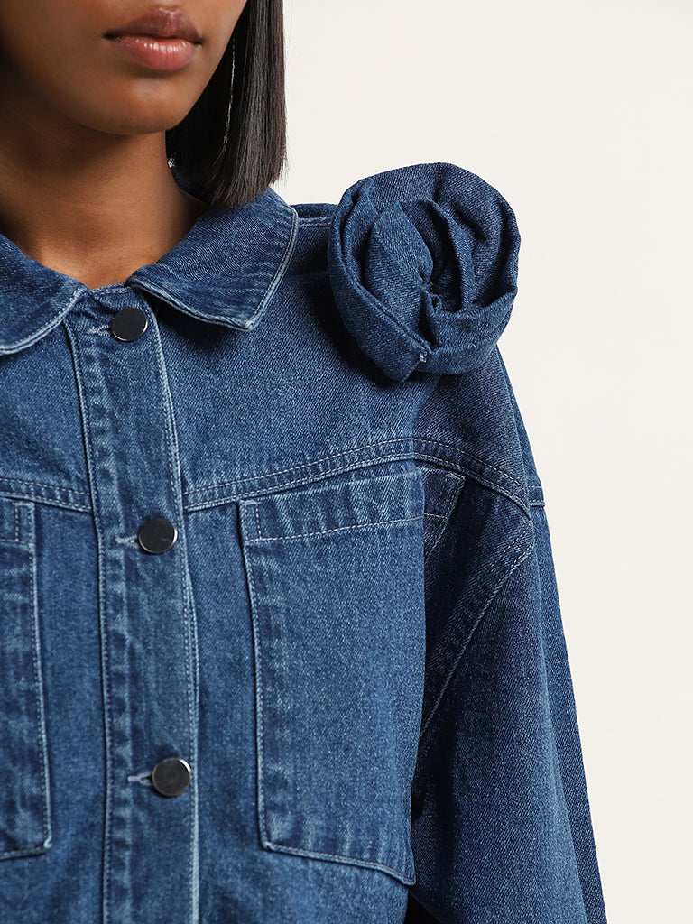 Nuon Dark Blue Rosette Denim Jacket