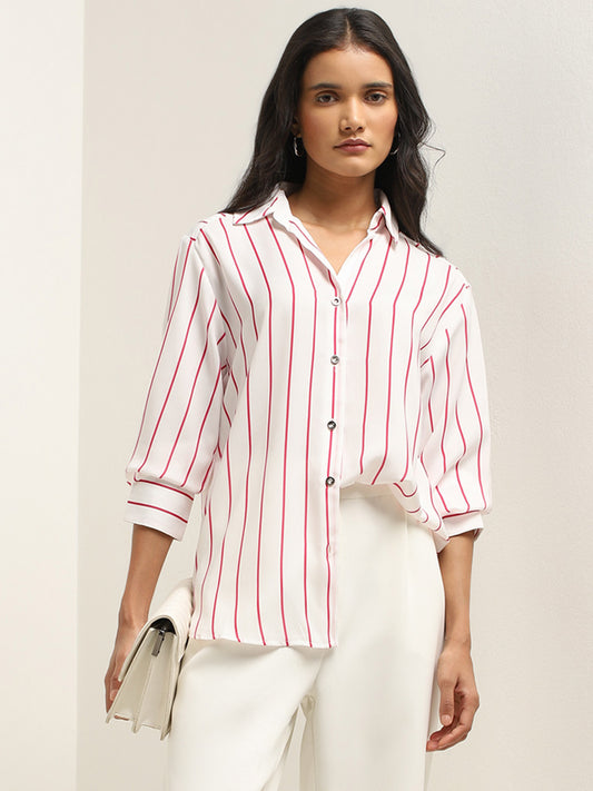 Wardrobe White Striped Design Shirt