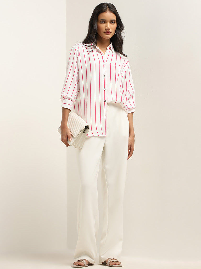 Wardrobe White Striped Design Shirt