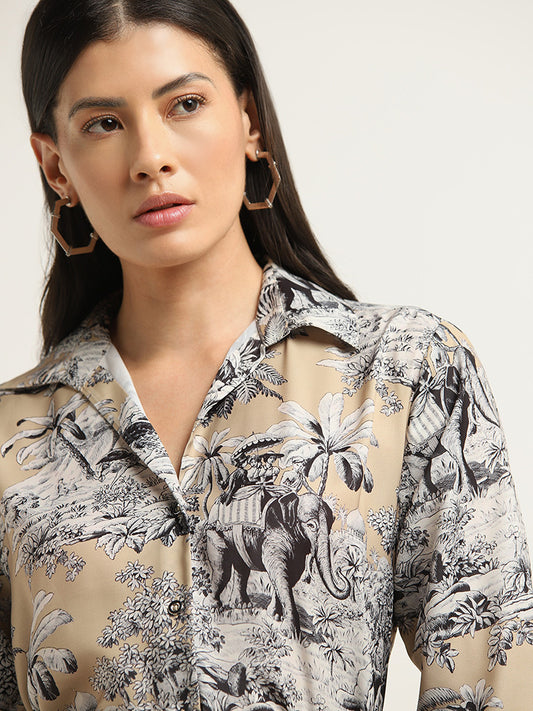 Wardrobe Beige Tropical-Inspired Shirt