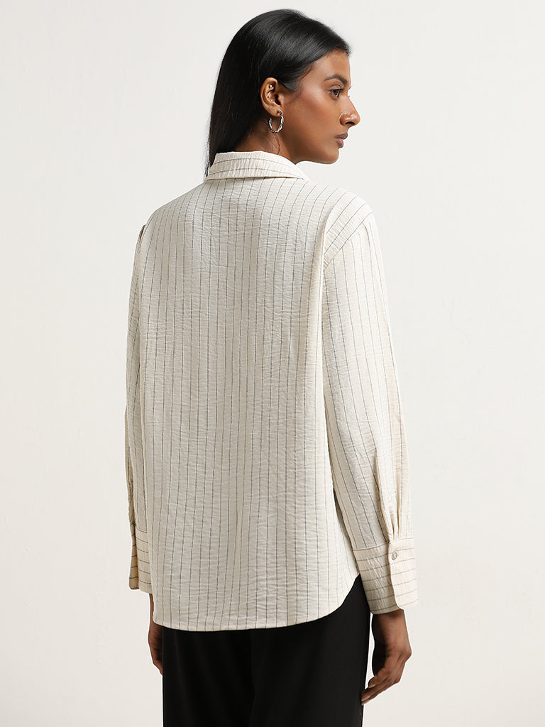 Wardrobe Off-White Pinstripe Patterned Textured Shirt