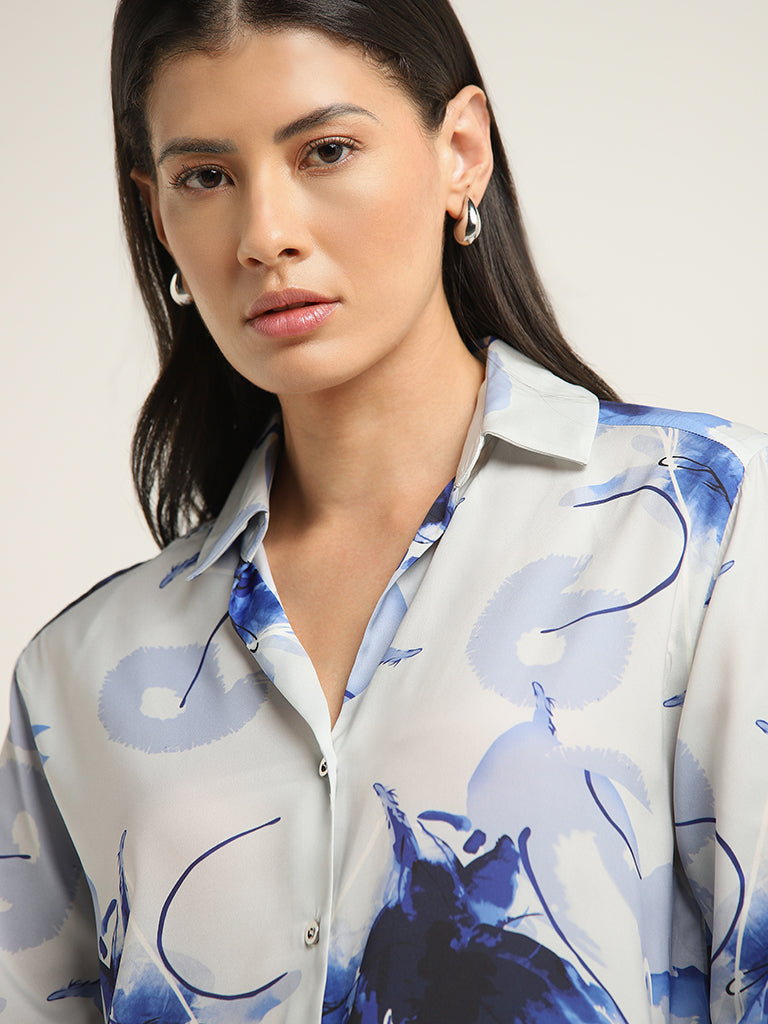 Wardrobe Ivory & Navy Abstract Printed Shirt