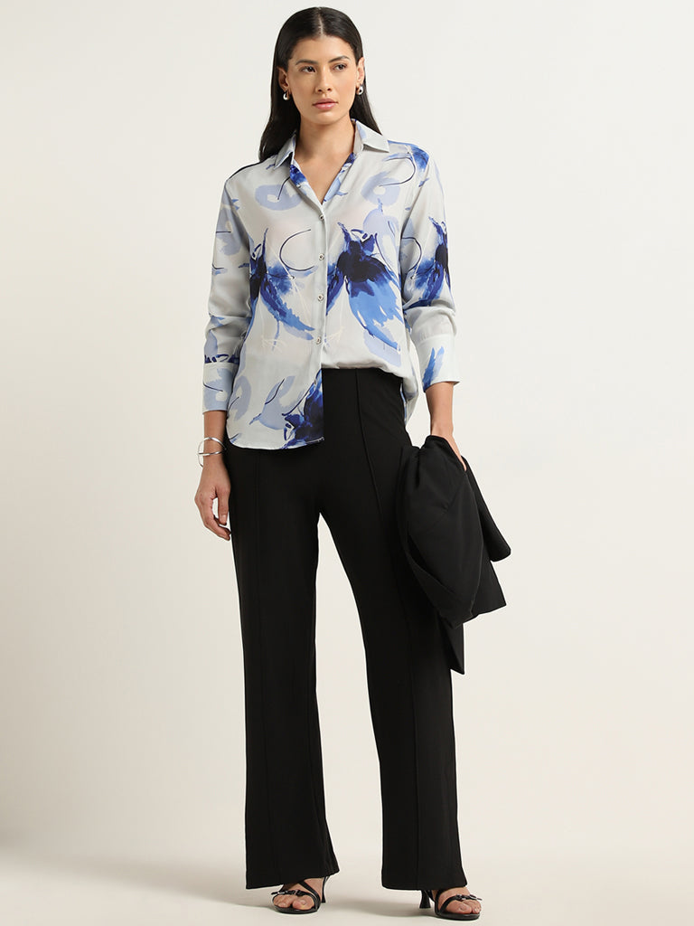 Wardrobe Ivory & Navy Abstract Printed Shirt