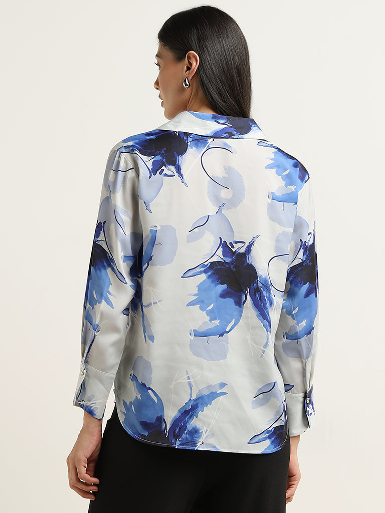 Wardrobe Ivory & Navy Abstract Printed Shirt