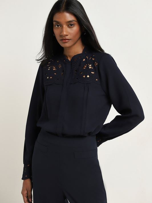 Wardrobe Navy Embroidered Blouse