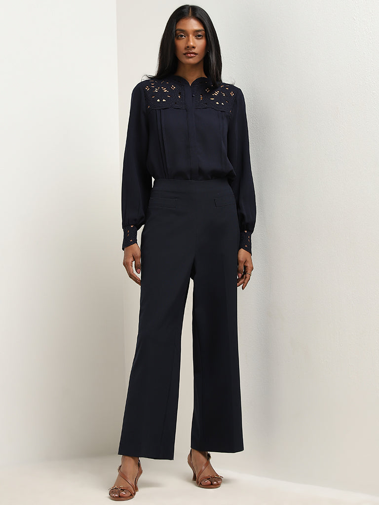 Wardrobe Navy Embroidered Blouse