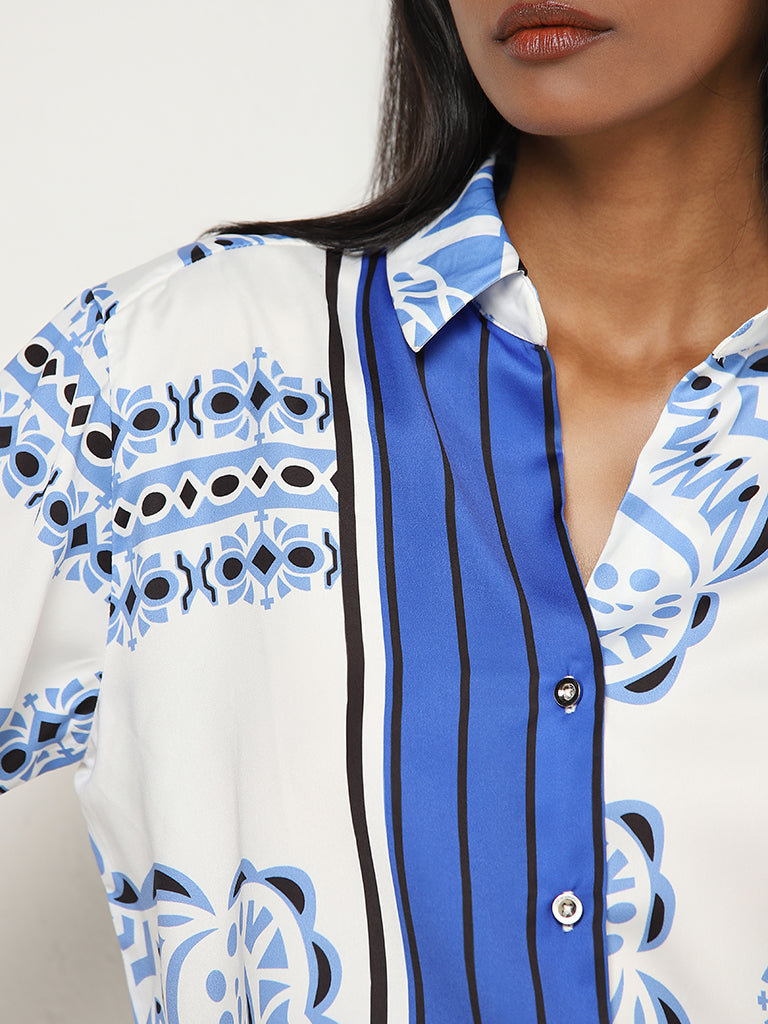 Wardrobe Ivory & Blue Printed Shirt