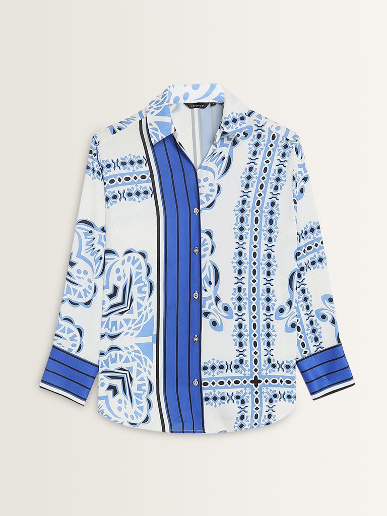 Wardrobe Ivory & Blue Printed Shirt