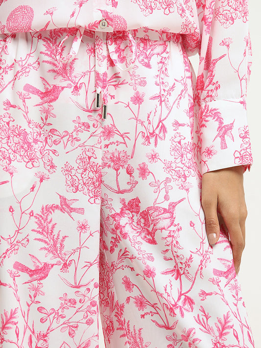 Wardrobe Pink Foliage Pattern Flared Mid-Rise Trousers