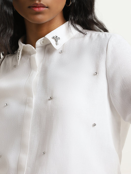 LOV White Diamante Design Cotton Shirt
