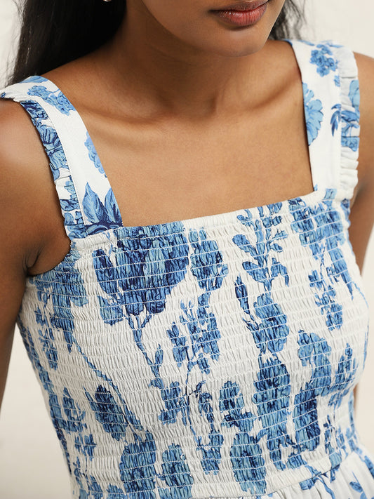 LOV Blue Floral Print A-line Dress