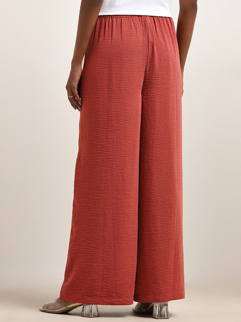 LOV Red Slit-Detailed High-Rise Palazzos