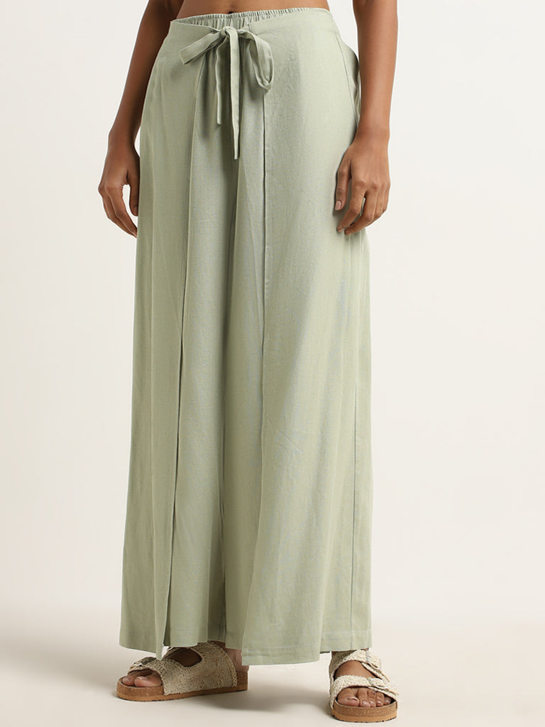 LOV Sage Slit-Detailed High-Rise Palazzos