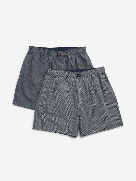 WES Lounge Navy Relaxed-Fit Cotton Boxers - Pack of 2