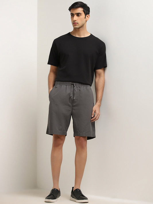 WES Lounge Dark Grey Mid-Rise Relaxed-Fit Cotton Shorts