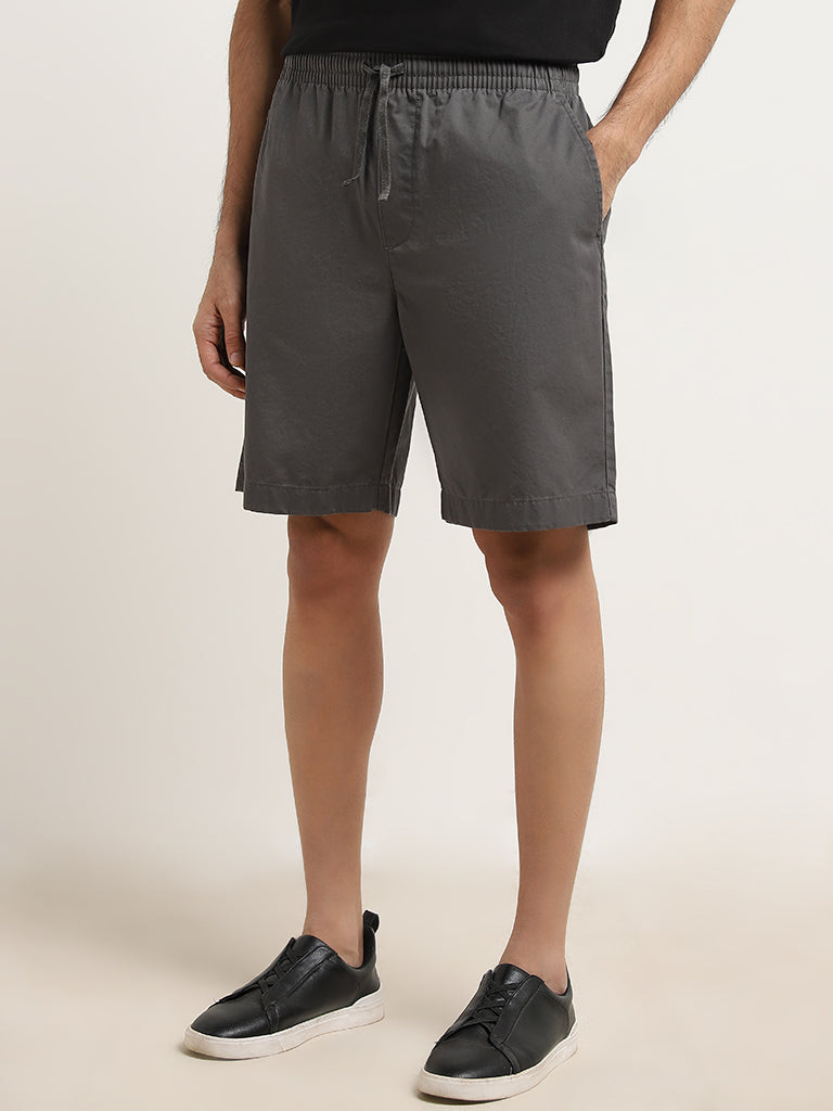 WES Lounge Dark Grey Mid-Rise Relaxed-Fit Cotton Shorts