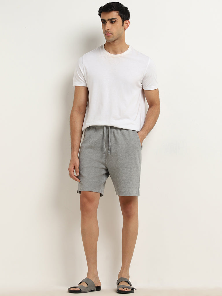 WES Lounge Grey Waffle Textured Relaxed-Fit Mid-Rise Shorts