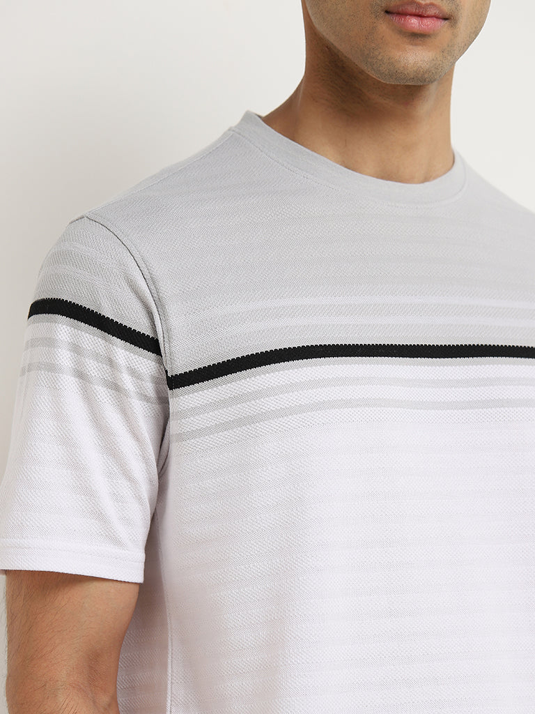 WES Lounge Light Grey Striped Relaxed-Fit T-Shirt