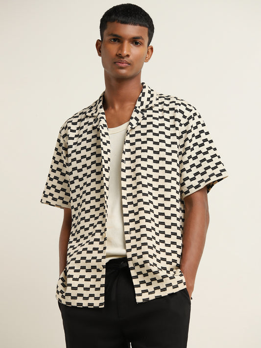 ETA Black Printed Knit-Textured Relaxed-Fit Shirt