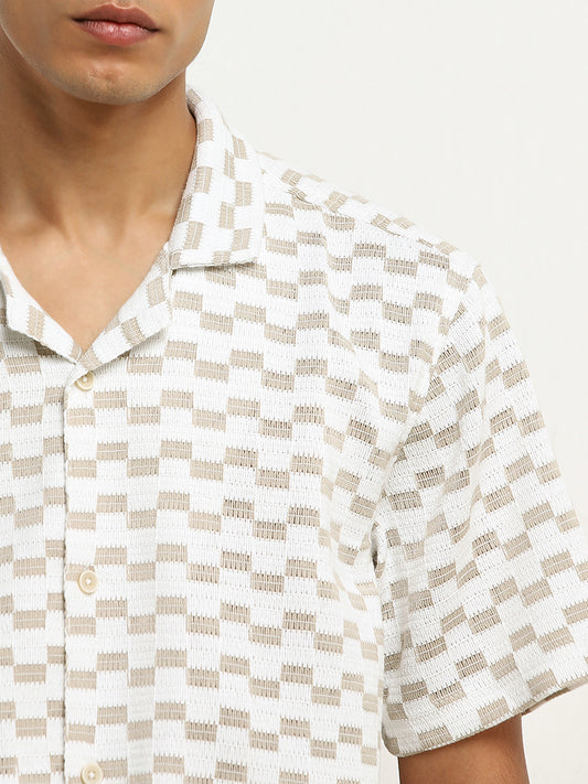 ETA Light Taupe Printed Knit-Textured Relaxed-Fit Shirt