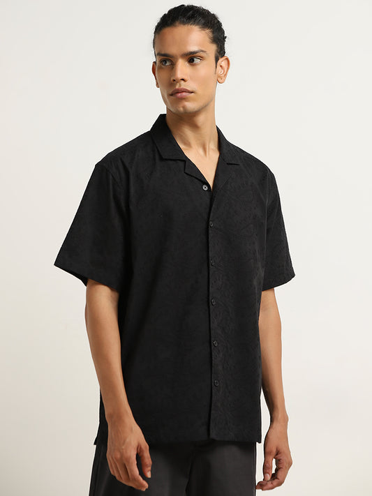 ETA Black Paisley Embroidered Relaxed-Fit Cotton Shirt