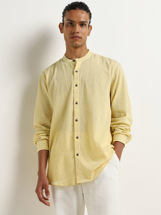 ETA Yellow Crinkle-Textured Resort-Fit Cotton Shirt