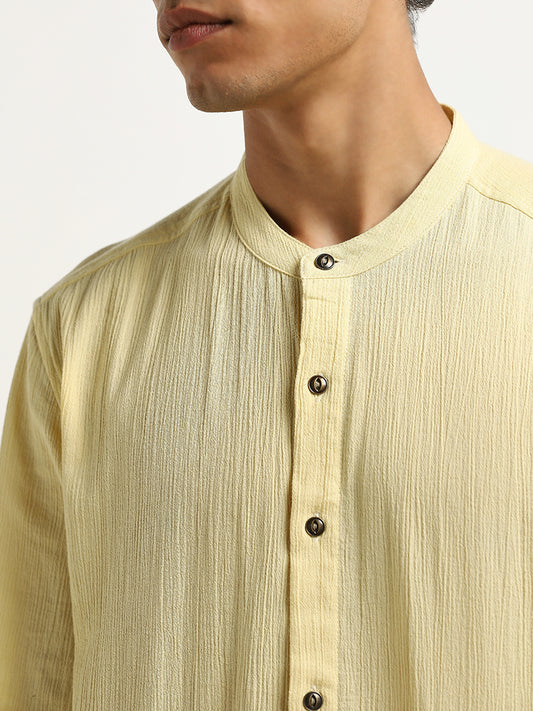ETA Yellow Crinkle-Textured Resort-Fit Cotton Shirt