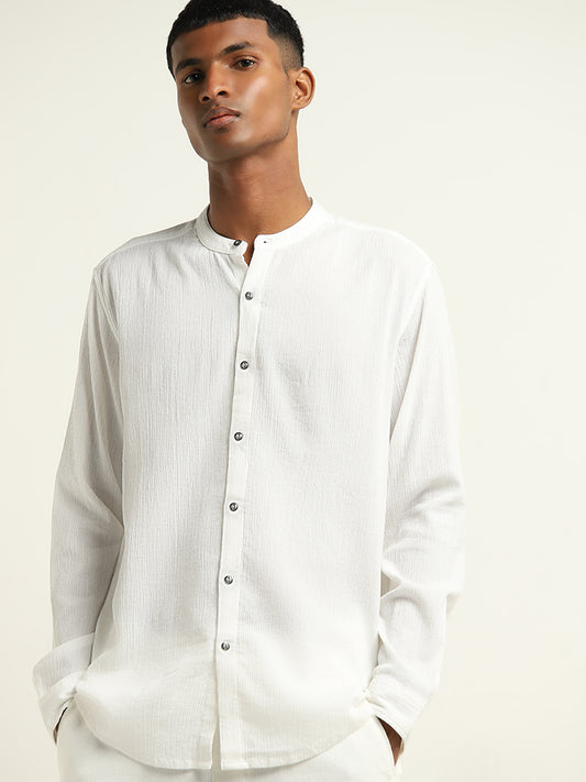 ETA White Crinkle Texture Resort-Fit Cotton Shirt
