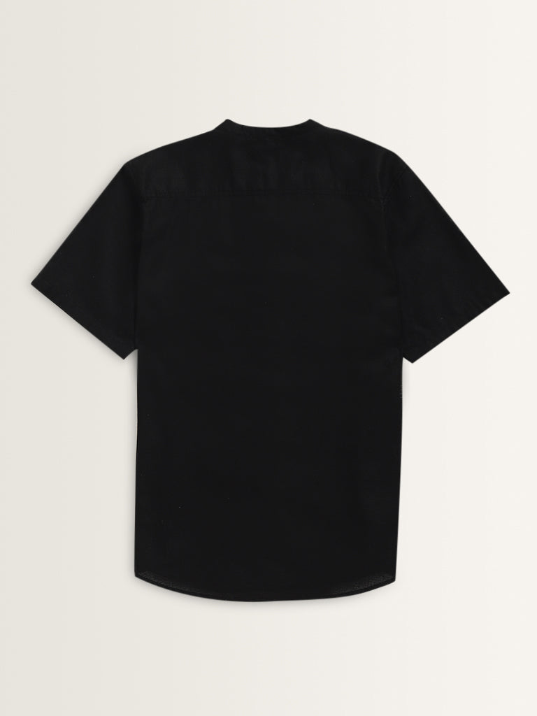 ETA Black Solid Resort-Fit Cotton Shirt