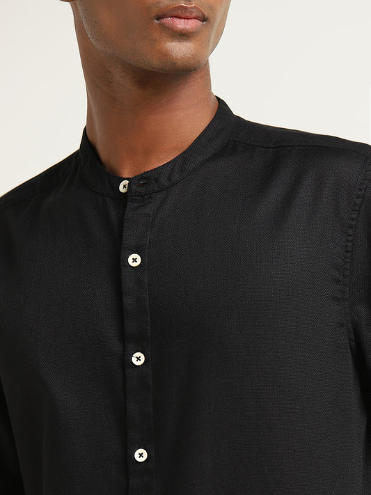 ETA Black Solid Resort-Fit Cotton Shirt