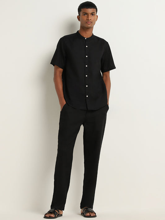 ETA Black Solid Resort-Fit Cotton Shirt