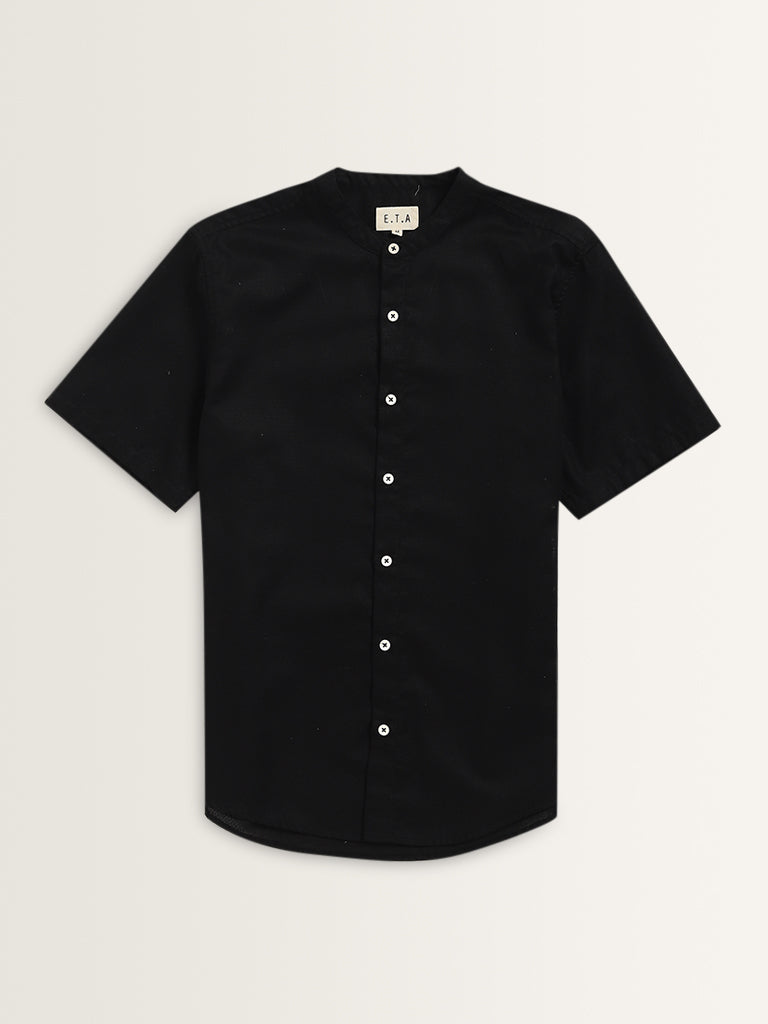 ETA Black Solid Resort-Fit Cotton Shirt